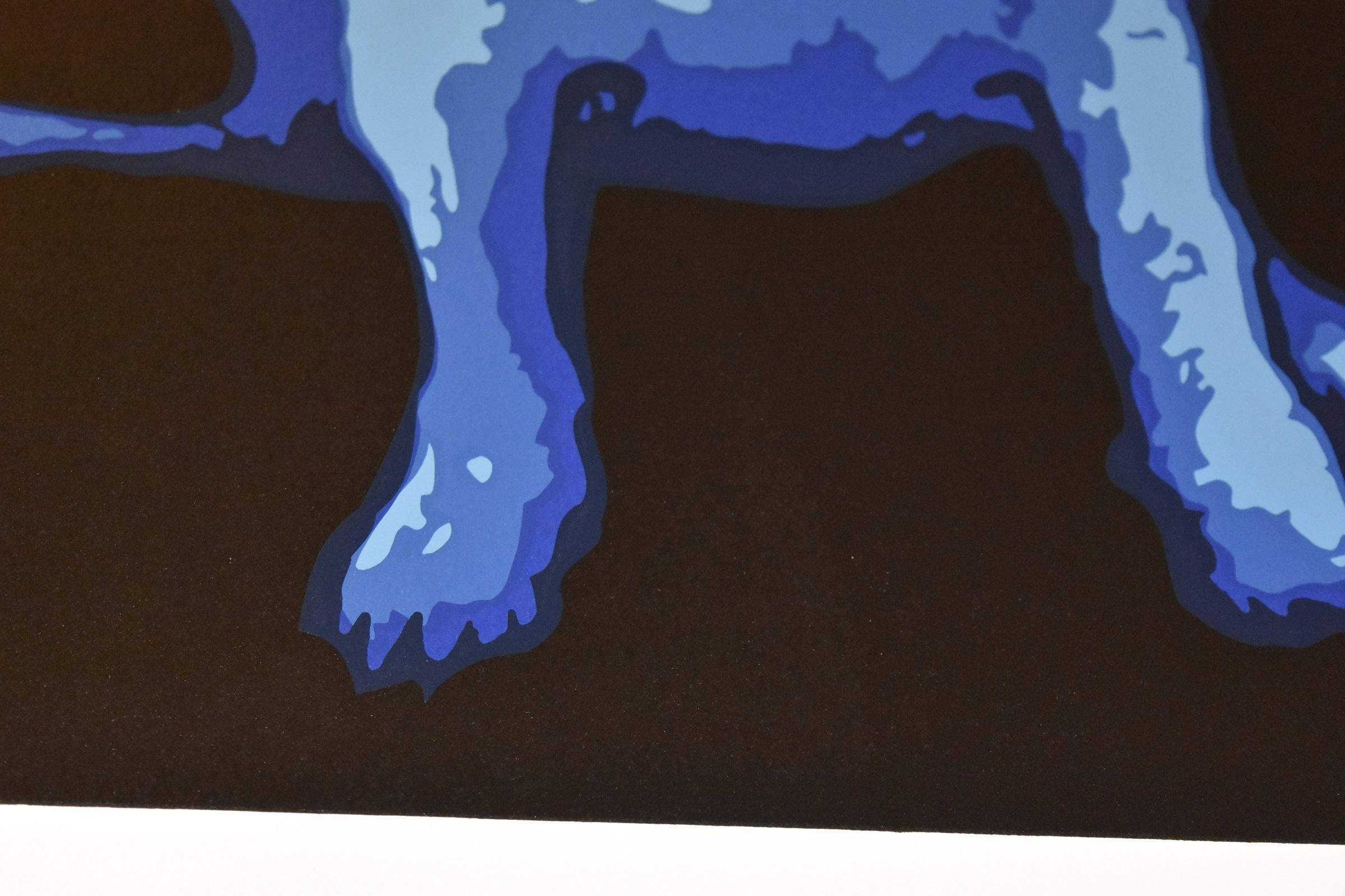 Y-Moon Black - Serigrafia firmata Cane Blu - Animal Print Nero di George Rodrigue