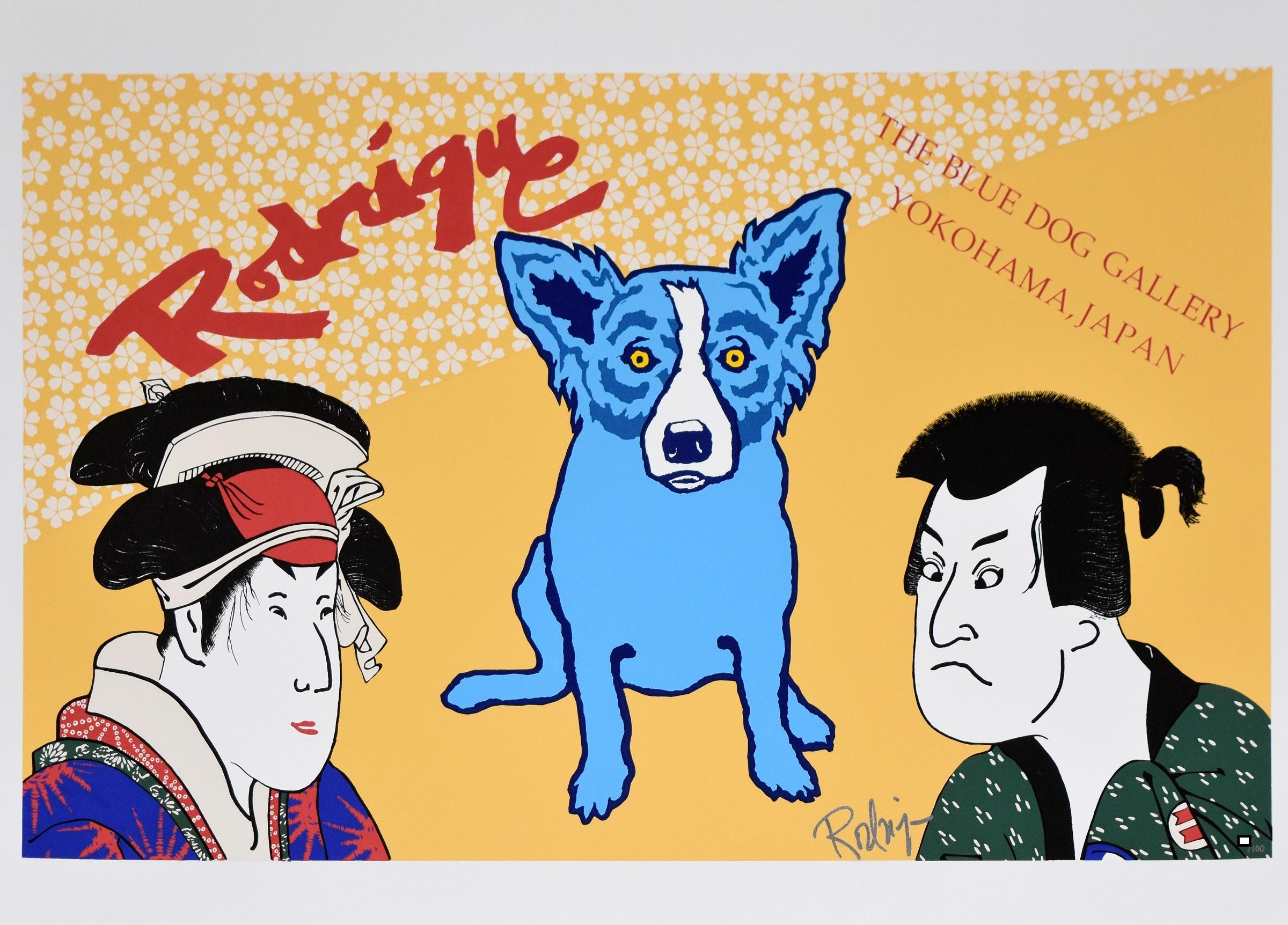 George Rodrigue Animal Print - Yokohama Blues - Signed Silkscreen Print - Blue Dogs