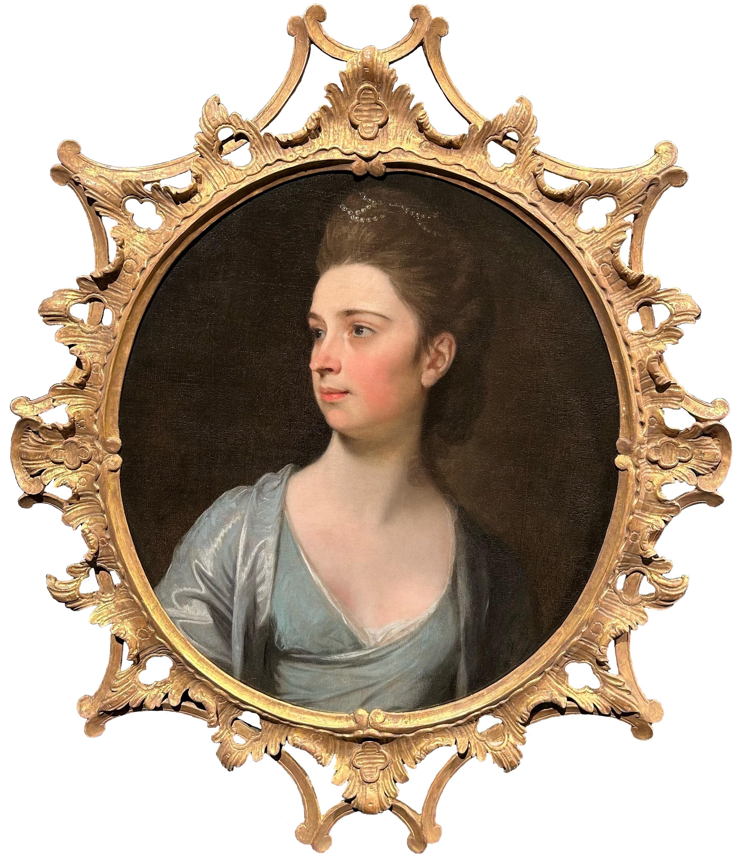 Portrait Painting George Romney - Portrait d'une dame, huile sur toile, 18e siècle anglais Peinture