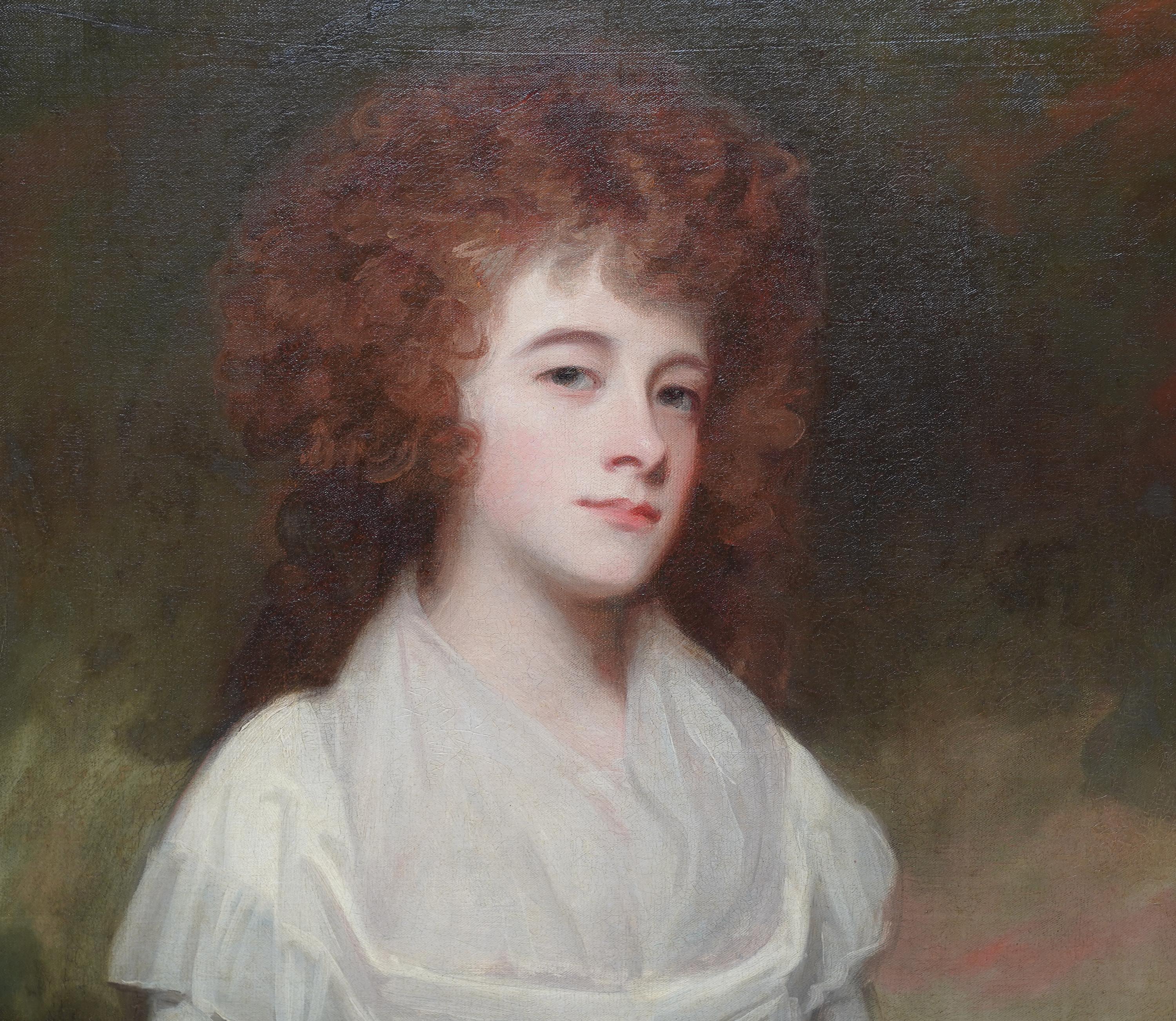 Ritratto di Anne Evelyn - dipinto ad olio di un vecchio maestro britannico del XVIII sec. - Portrait Painting Marrone di George Romney