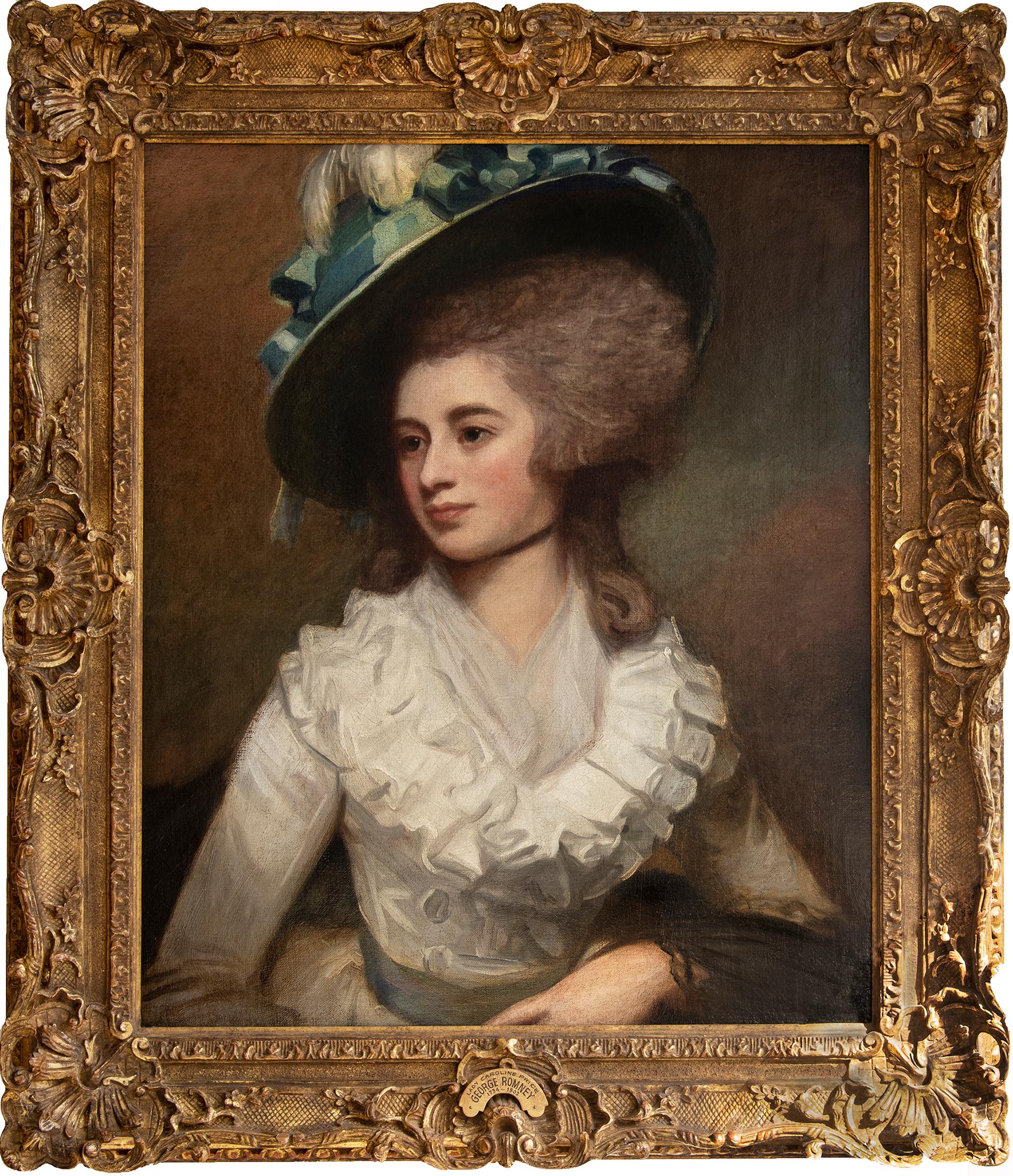 Nice Oil painting George Romney Young girl Portrait of Miss Willoughby & hat 