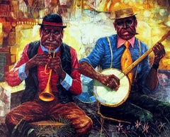 Vintage New Orleans Jazz, Surrealist Lithograph by George Russin