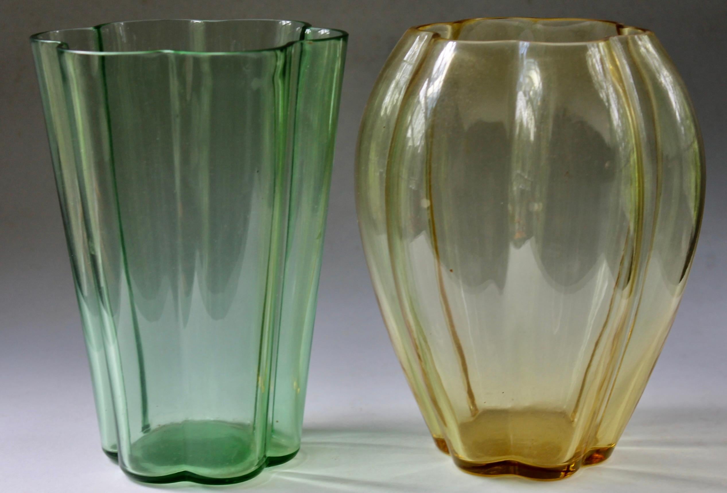 Beautiful and perfectly intact vases from the famous series the American Industrial Designer George Sakier designed for Fostoria.