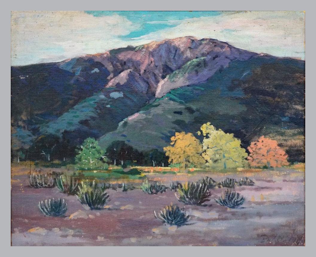 Toile Peinture de paysage de montagne en désert de Californie de George Sanders Bickerstaff en vente