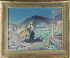 The Prospector at Dusk, Early 20th Century Cowboy w Donkey Figurative Landscape 