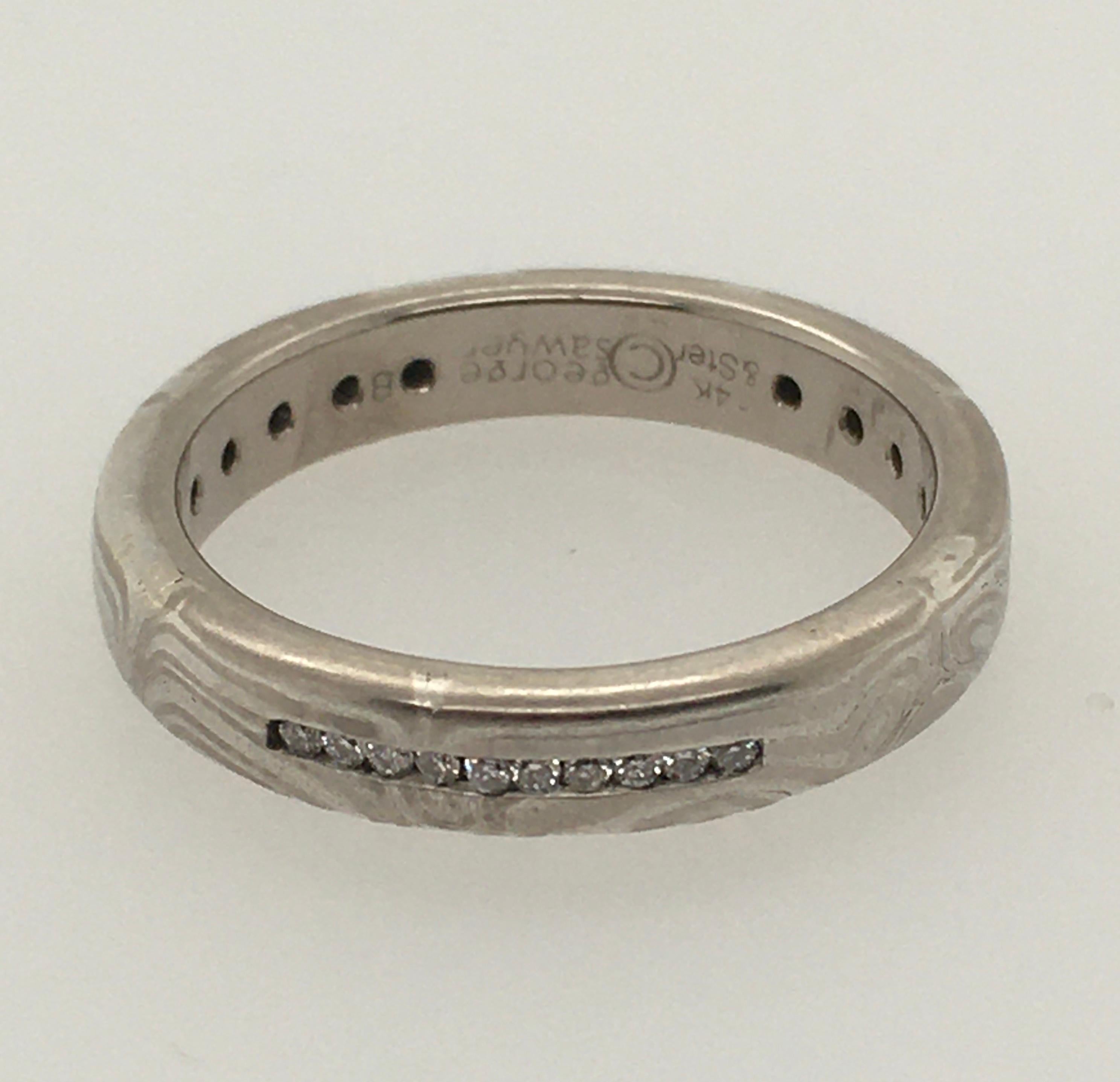 GEORGE SAWYER Mokume-Ring aus Gold und geätztem Sterlingsilber mit 3 Diamanten im Angebot 1