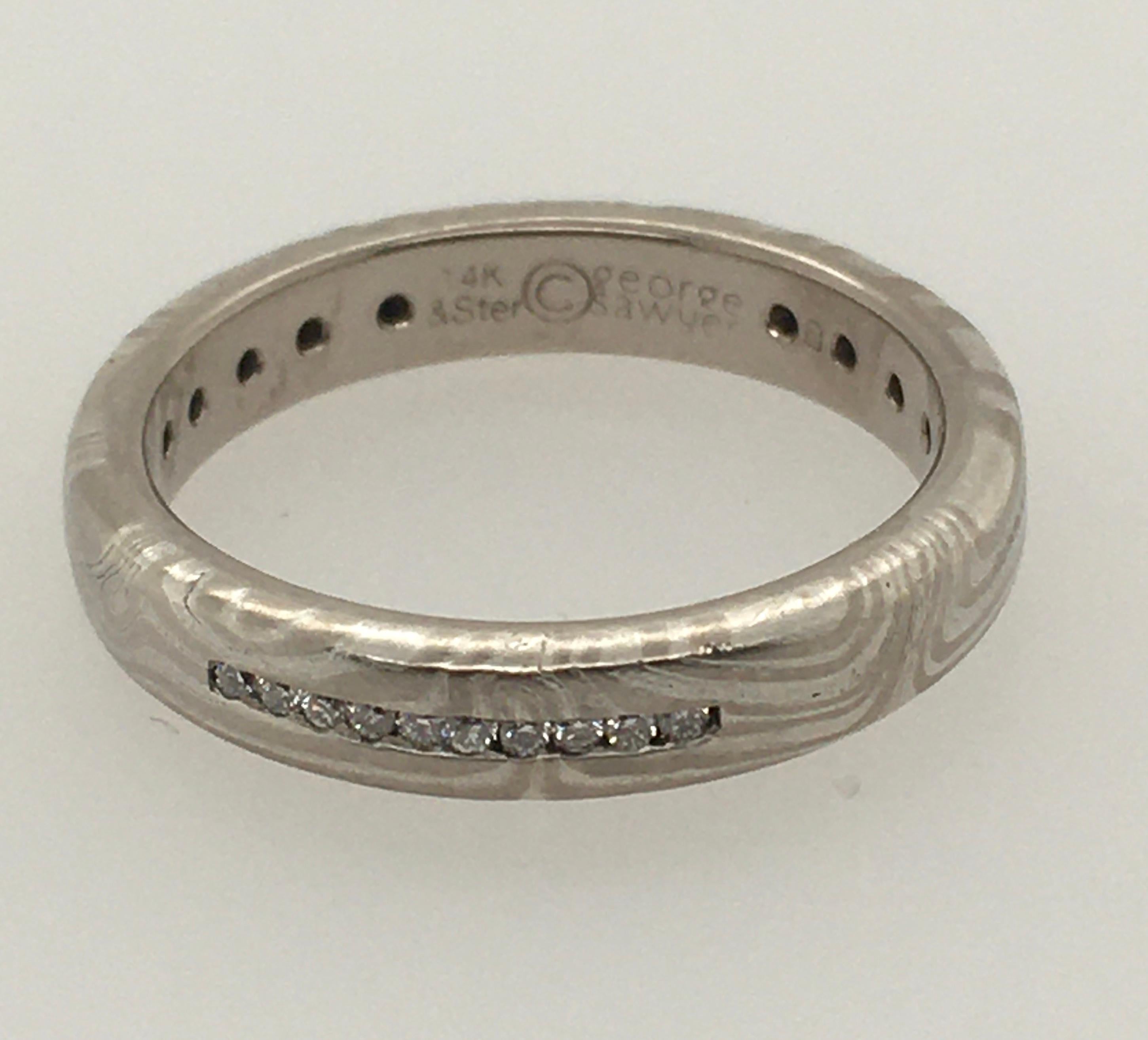 GEORGE SAWYER Mokume-Ring aus Gold und geätztem Sterlingsilber mit 3 Diamanten im Angebot 2