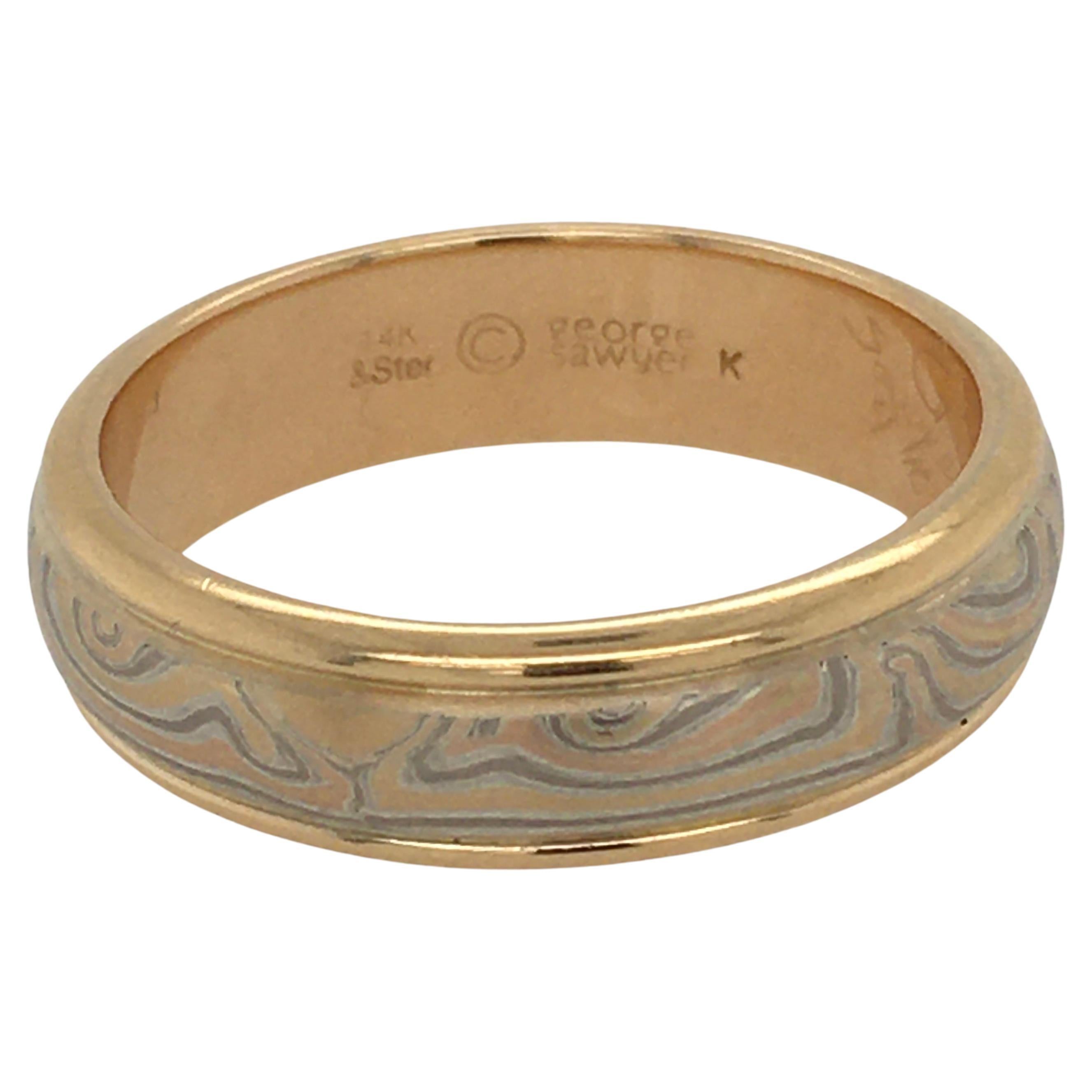 GEORGE SAWYER Mokume Round Edge w/ Gold & Etched Copper Ring