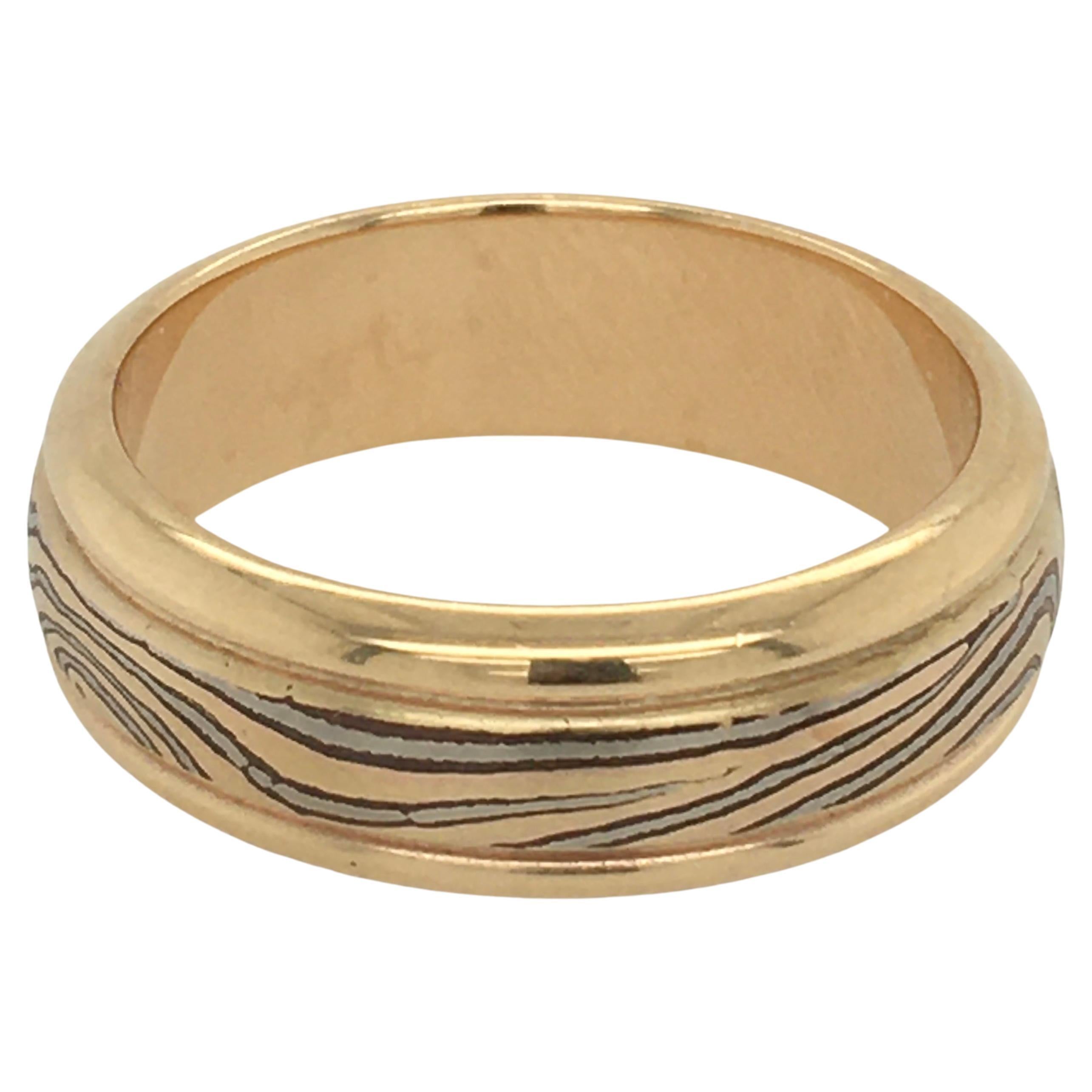 GEORGE SAWYER Mokume 14k Gold  & Copper with Gold Round Edge Wedding Ring For Sale