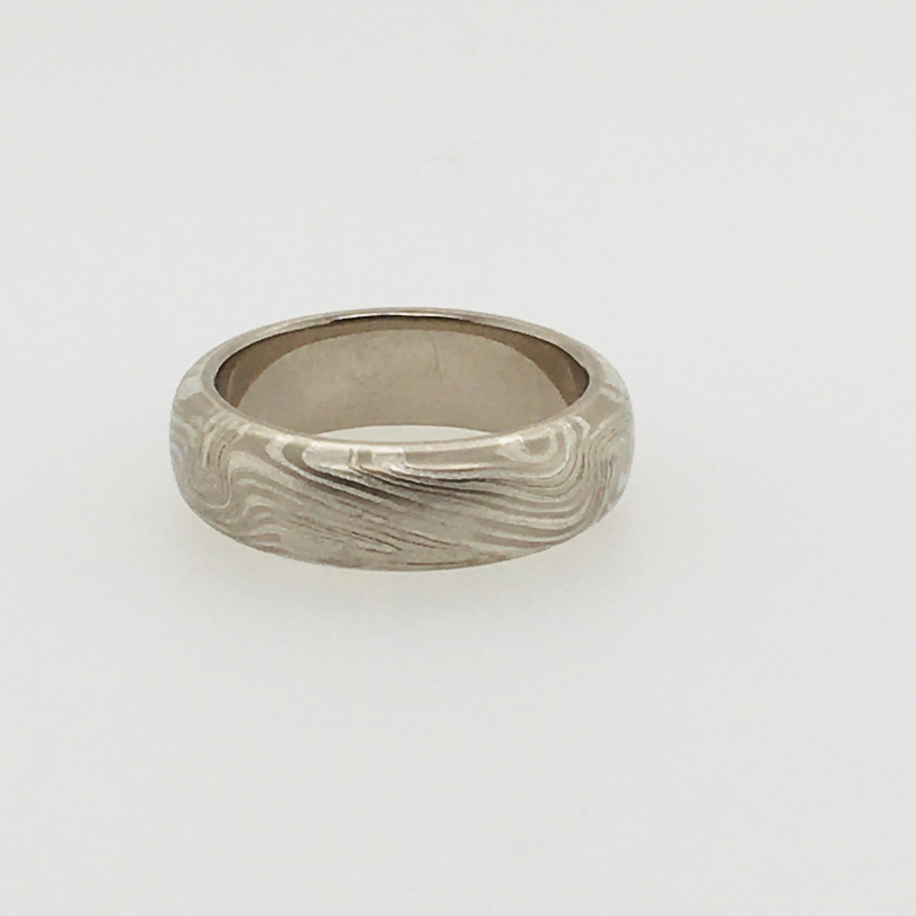 Modern George Sawyer Half Round Mokume Gray Gold and Etched Sterling 6mm Wedding Band For Sale