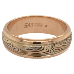 GEORGE SAWYER 14k Red & Yellow Gold with SS & Copper 7 mm Mokume Round Edge Band