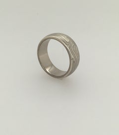 GEORGE SAWYER Half-Round Edge Mokume 14k Gold & Etched Sterling Wedding Band