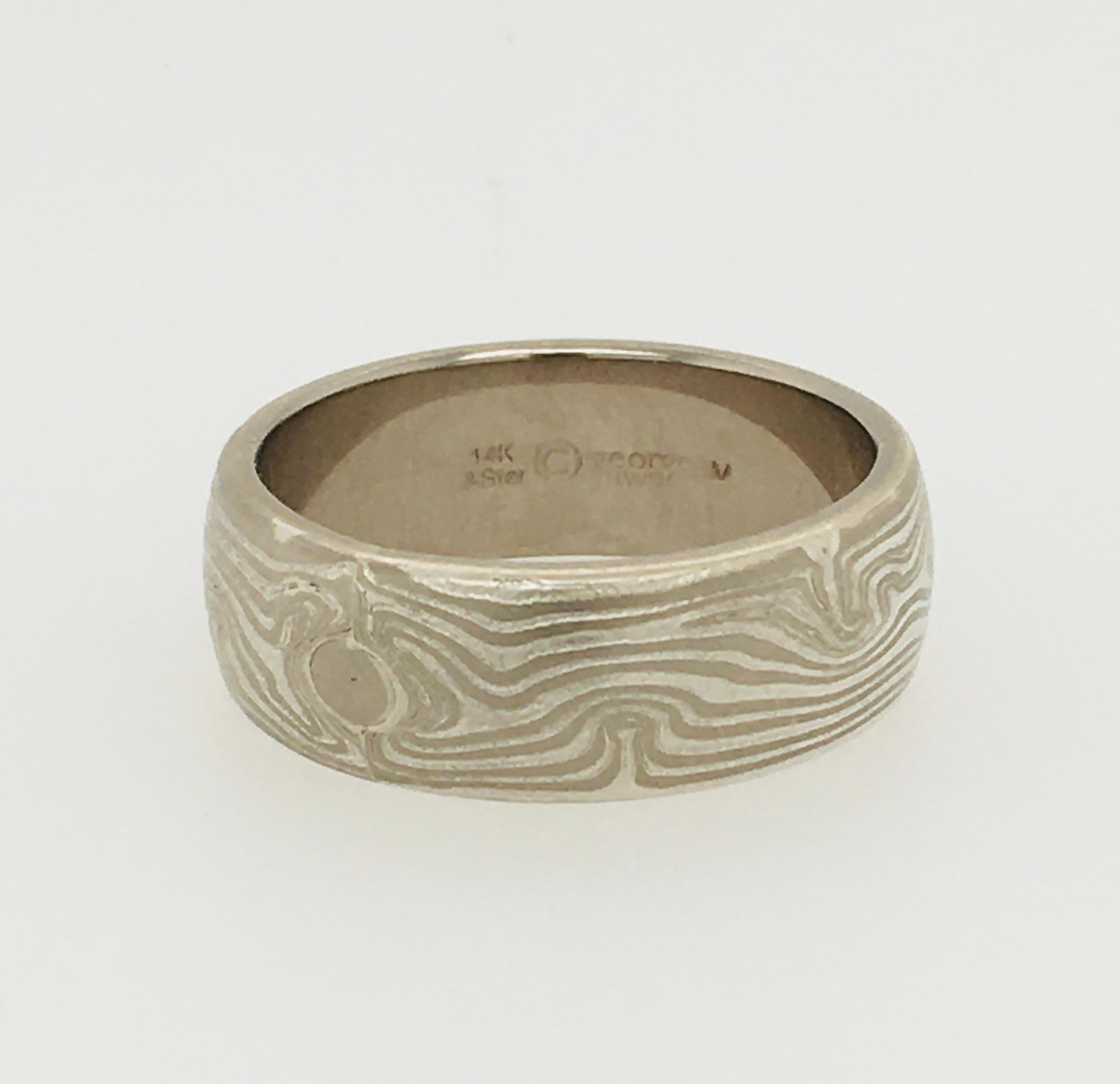 GEORGE SAWYER Half-Round Edge Mokume Gold & Etched Sterling Wedding Band  In Excellent Condition For Sale In Kennebunkport, ME