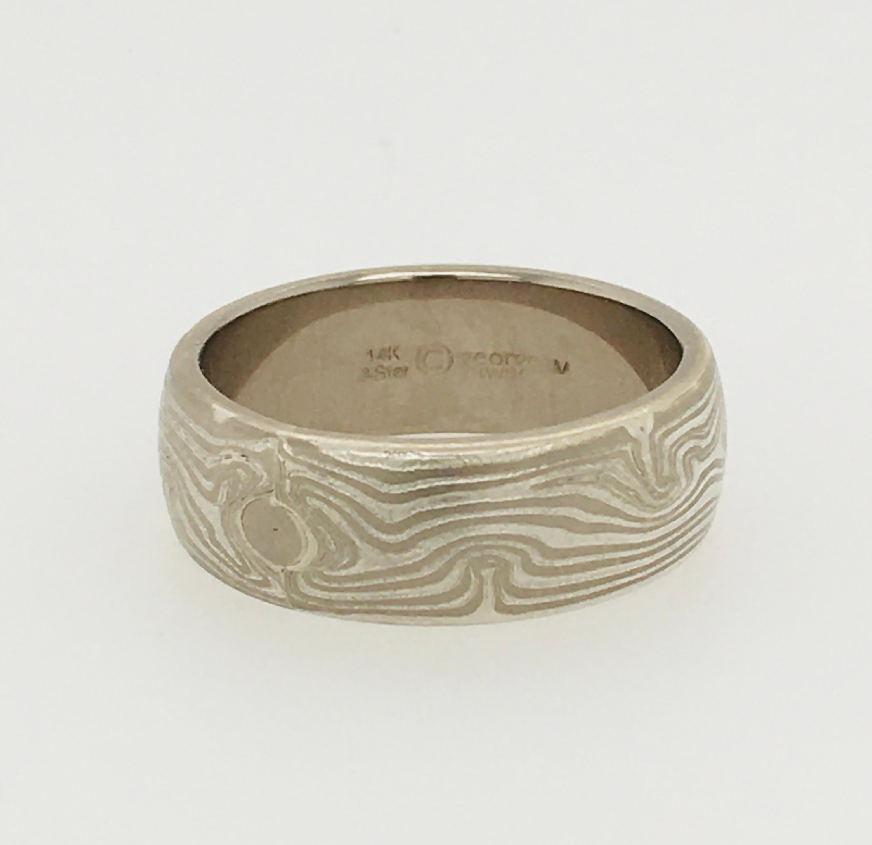 GEORGE SAWYER Half-Round Edge Mokume 14k Gold & Etched Sterling Wedding Band In Excellent Condition For Sale In Kennebunkport, ME