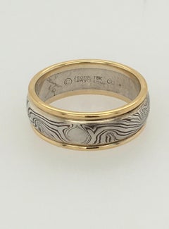 George Sawyer Mokume Sterling, Copper & 18k Yellow Gold Round-Edge Wedding Ring