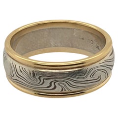 George Sawyer Mokume Sterling, Copper and Yellow Gold Round-Edge Wedding Ring