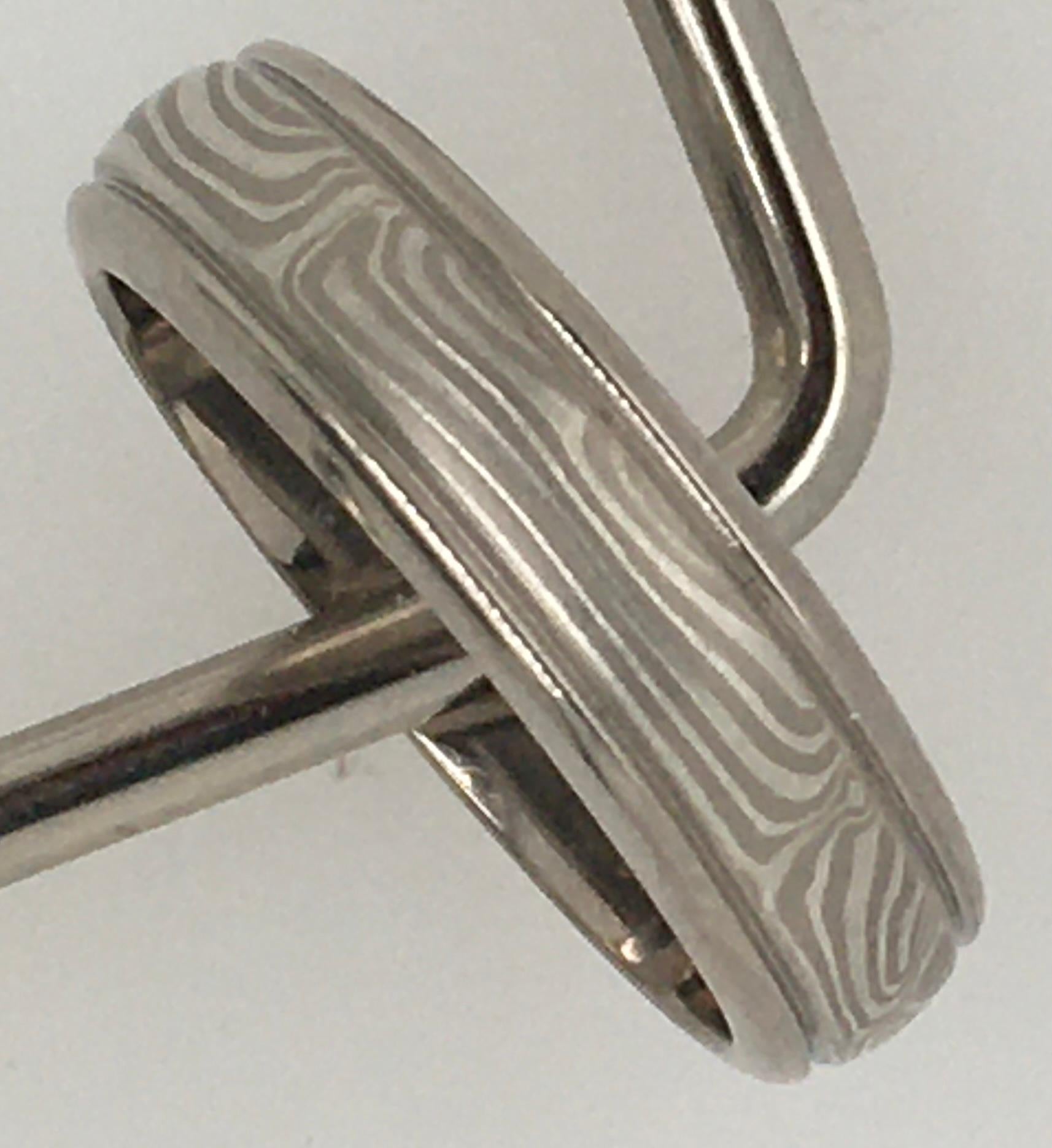 George Sawyer Handcrafted Mokume 14k Gray Gold & Etched Sterling 6 mm Men's Band For Sale 5
