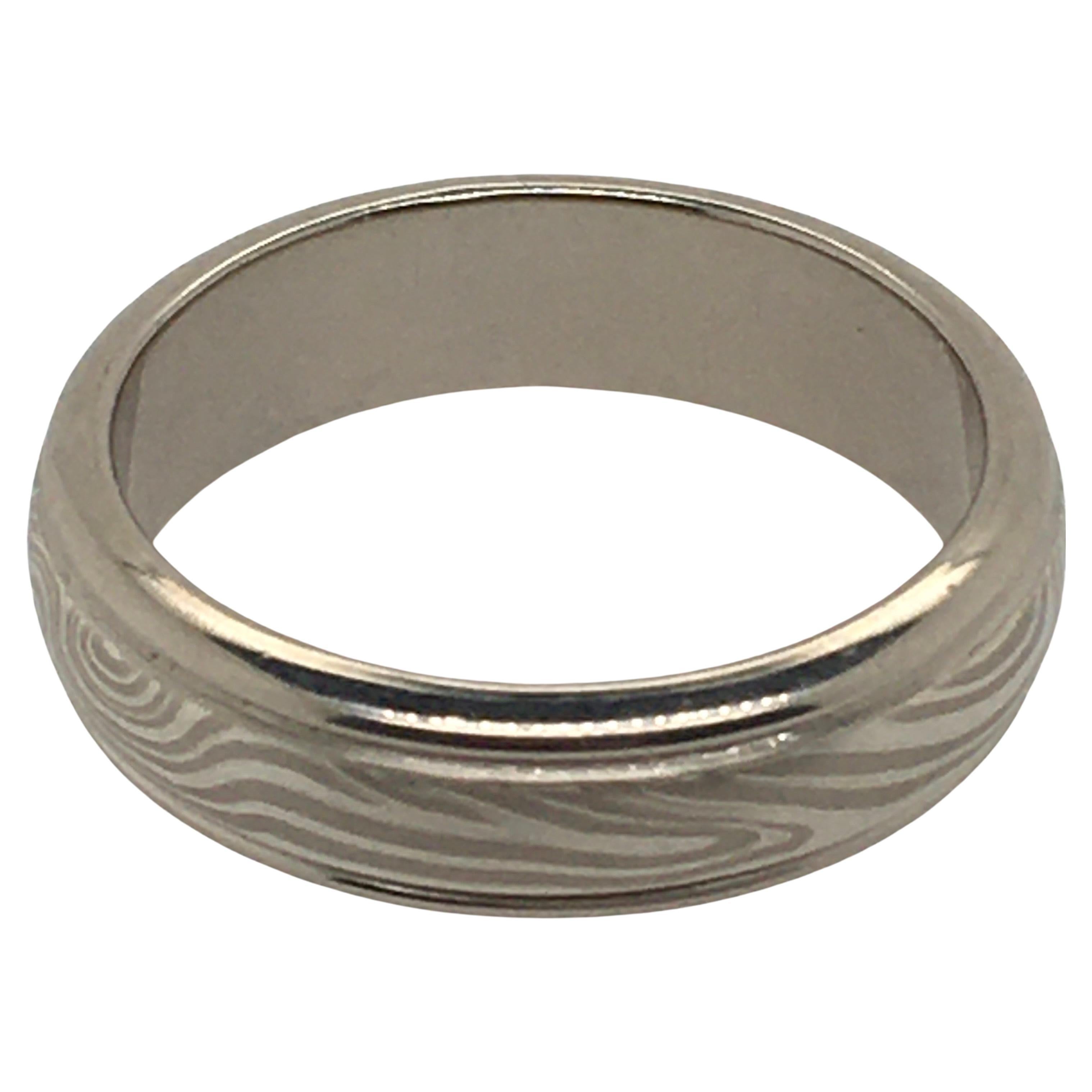 George Sawyer Handcrafted Mokume 14K Gray Gold & Etched Sterling 6 mm Men's Band For Sale