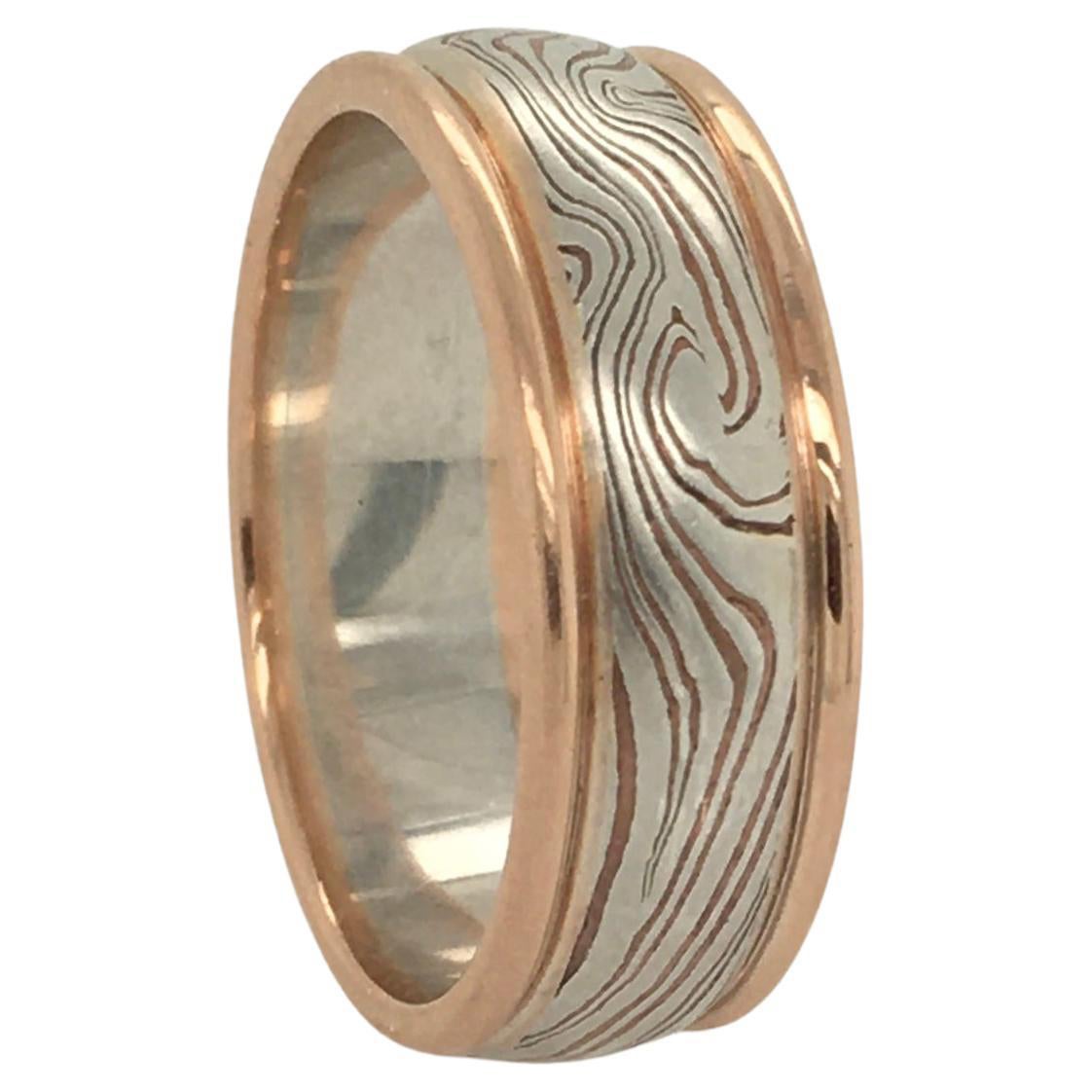 George Sawyer Mokume Design Sterling & Kupferring mit runder Kante aus 14k Rotgold