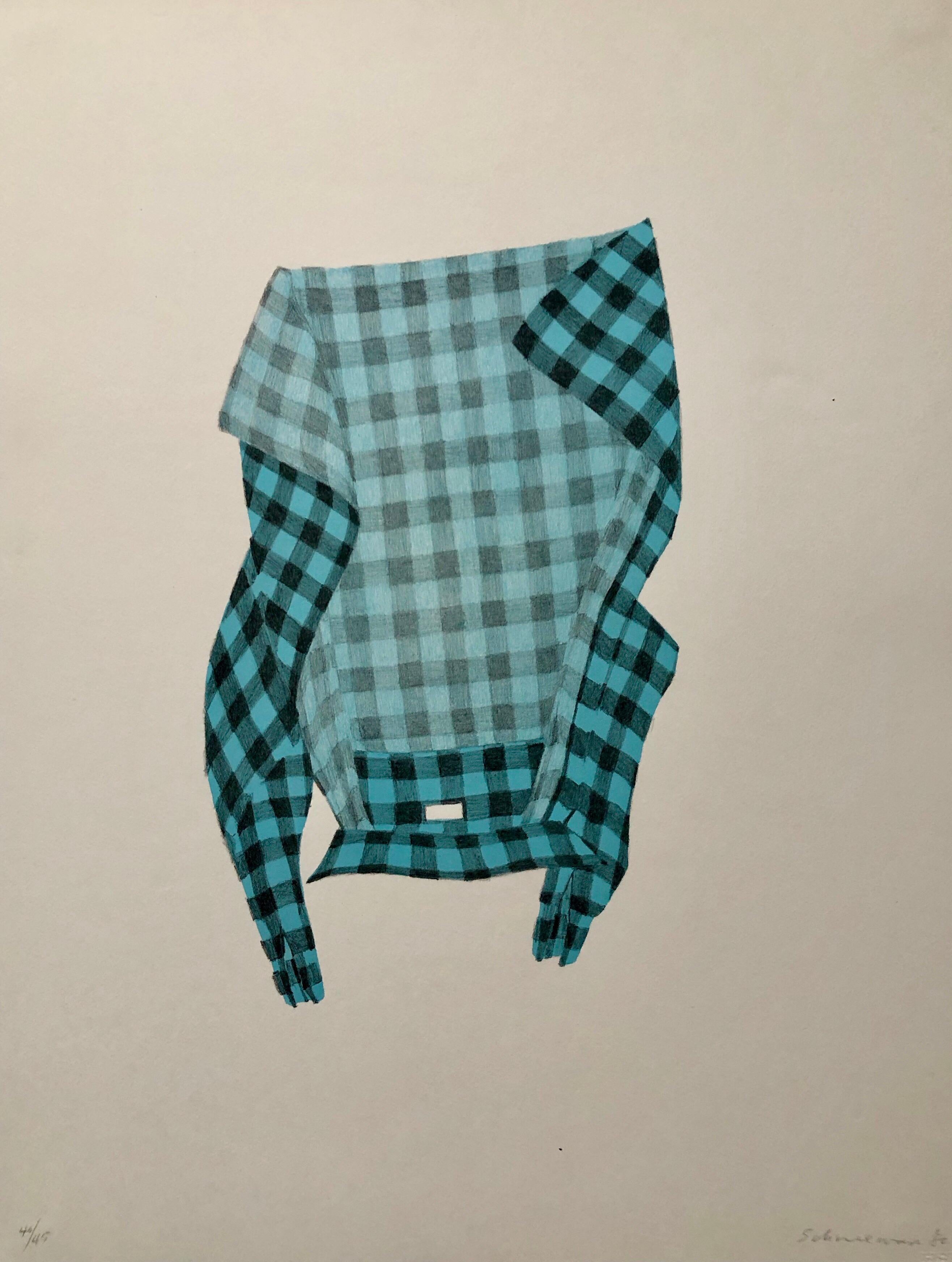Bodegón Sin Título Colgando Camisa A Cuadros, Litografía Poesía Figurativa