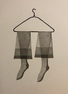 Retro Untitled Still Life Hanging Tights in Green, Figurative Poetry Lithograph