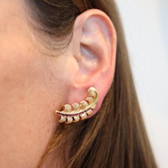 GEORGE SCHULER 1950 Leaves Clips Earrings In 14Kt yELLOW Gold With Rubies