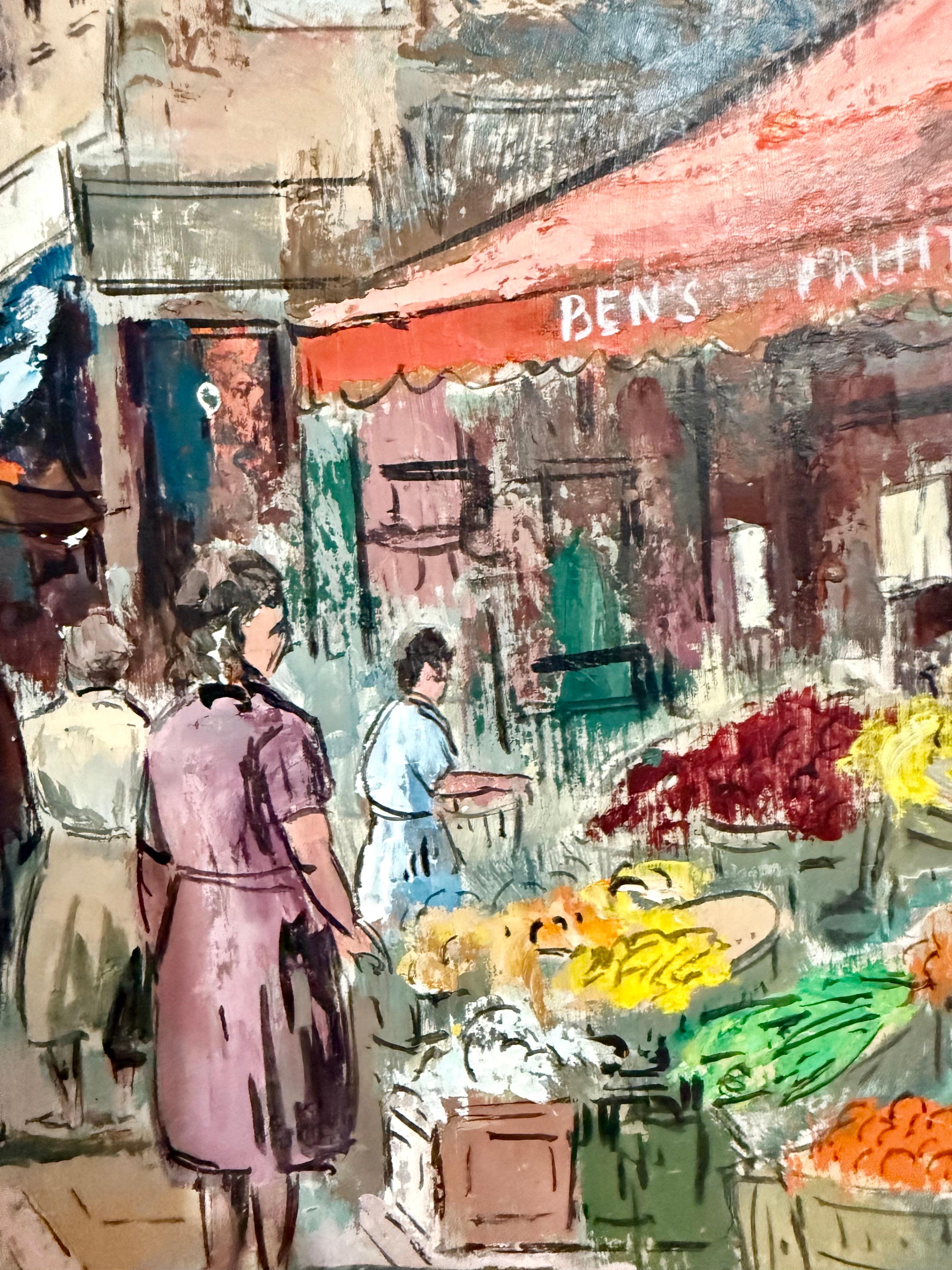 Modernist Oil Painting George Schwacha Brooklyn Street Scene Fruit Market WPA For Sale 7