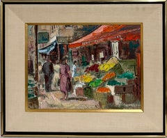Modernist Oil Painting George Schwacha Brooklyn Street Scene Fruit Market WPA