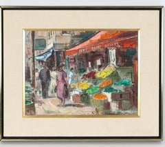 Modernist Oil Painting George Schwacha Brooklyn Street Scene Fruit Market WPA
