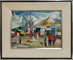 Modernist Oil Painting George Schwacha Carnival Circus Big Top Ferris Wheel WPA