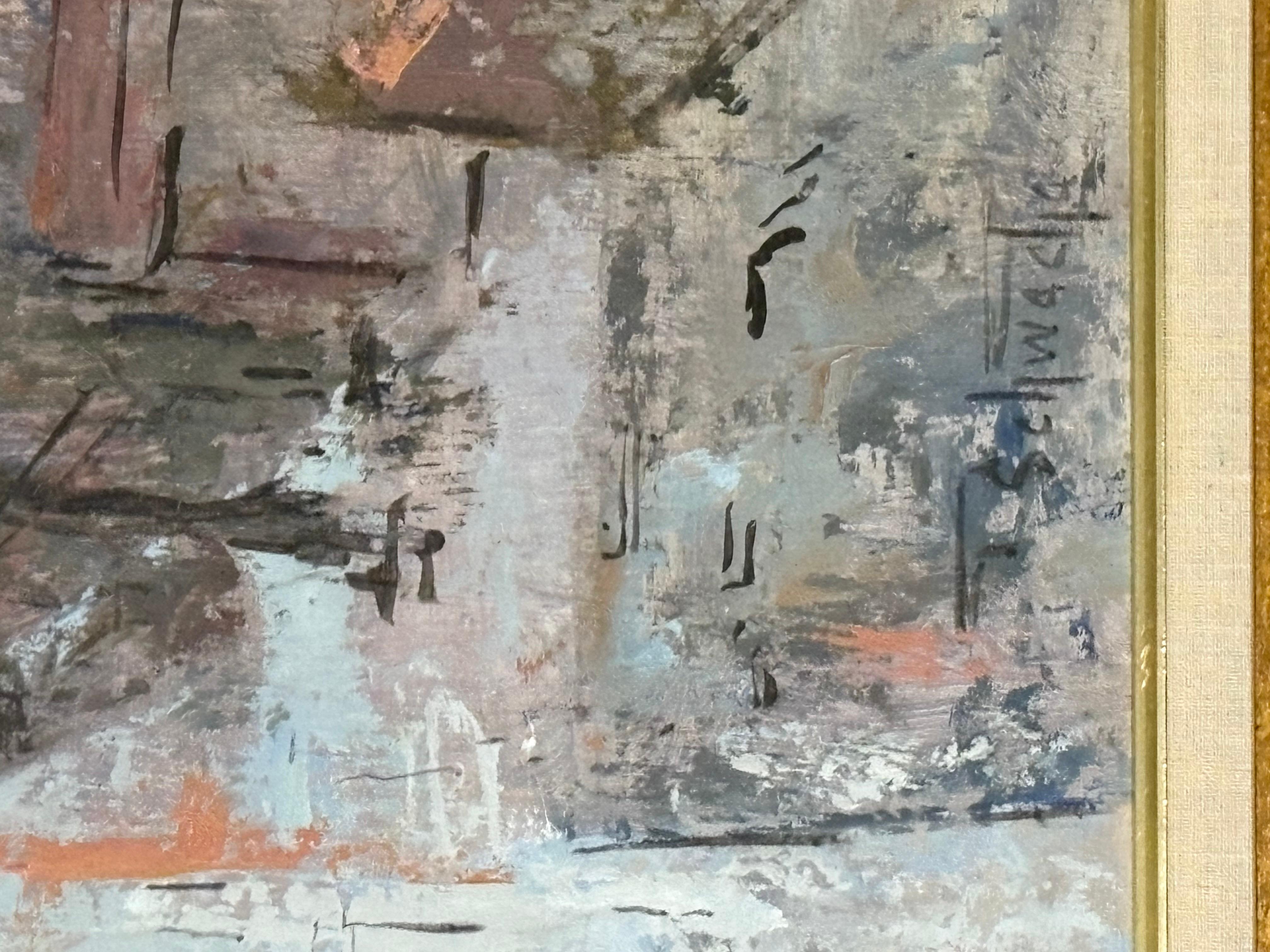 George Schwacha (1908-1986) 
''The Stroller'' New York City street   oil on panel 
24 x 18 