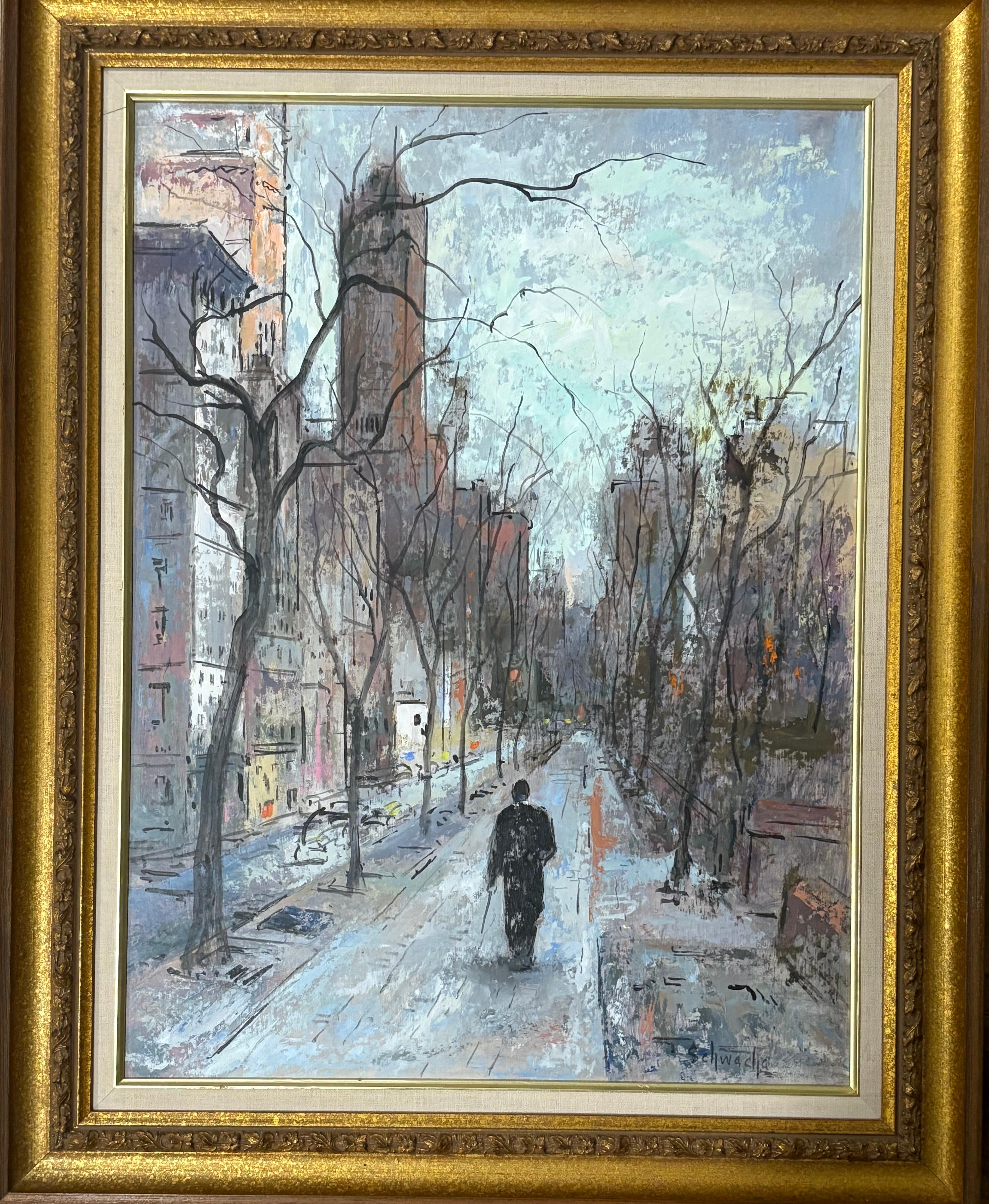 “New York city street” - Painting by George Schwacha Jr