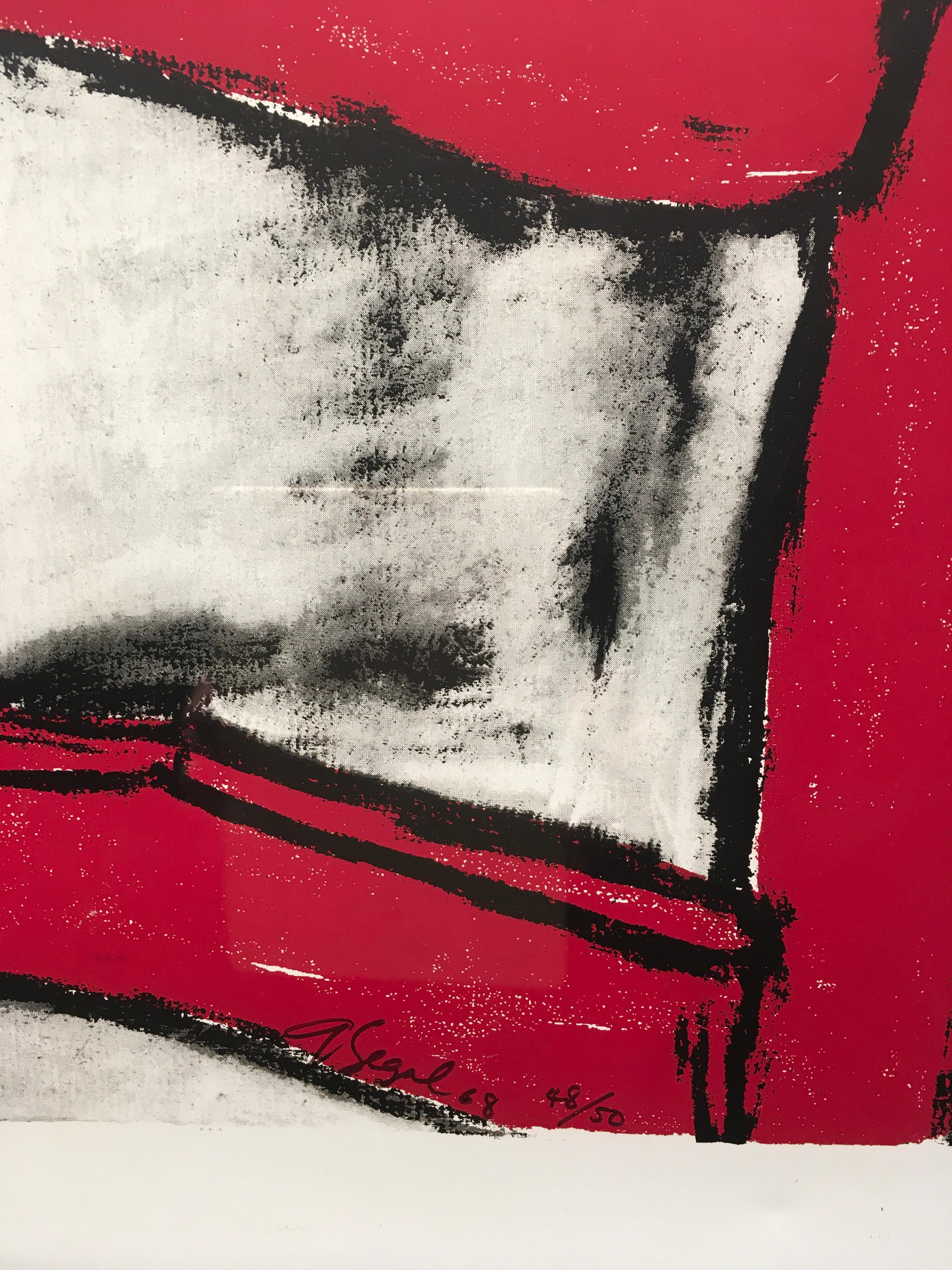 'Girl Seated on Red Chair', by George Regal, Screen Print on Metal For Sale 1