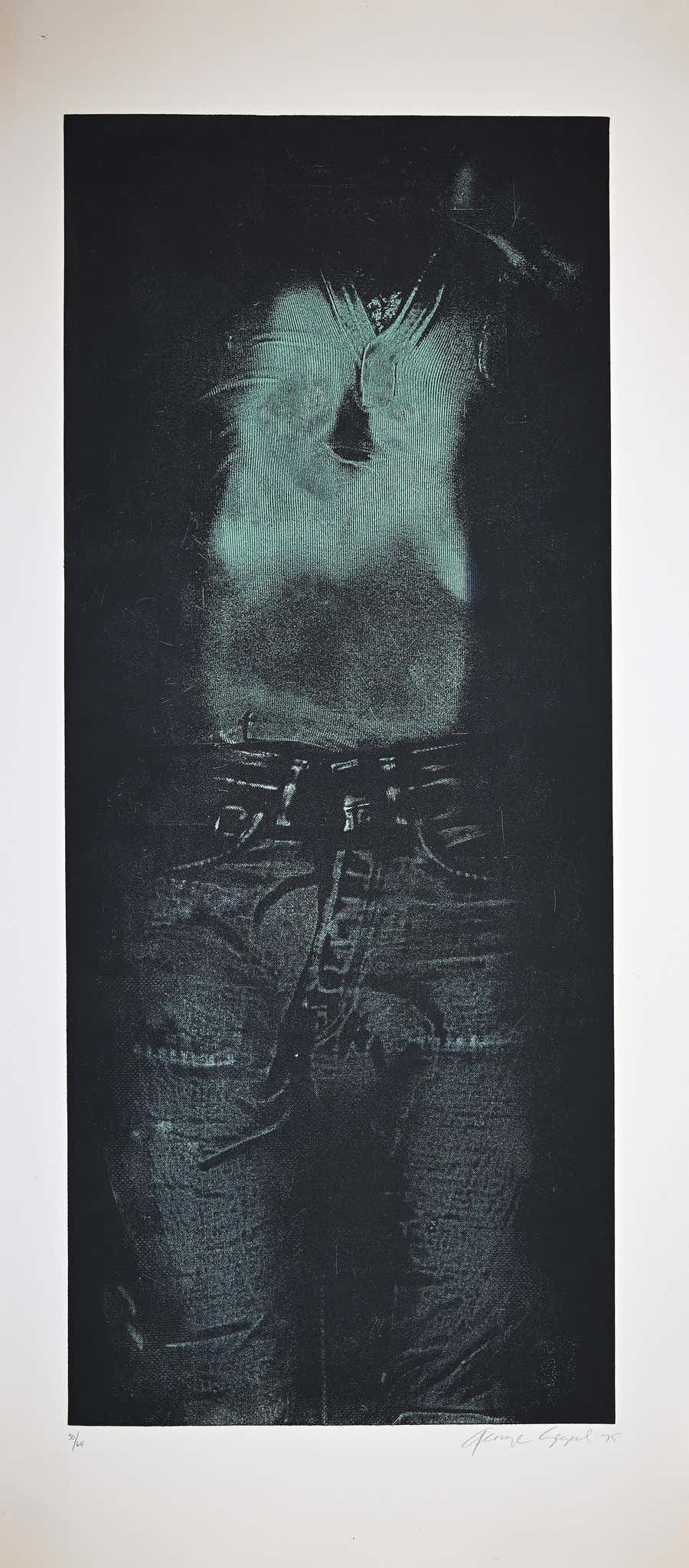 Man in Green Shirt - Etching by George Segal - 1976
