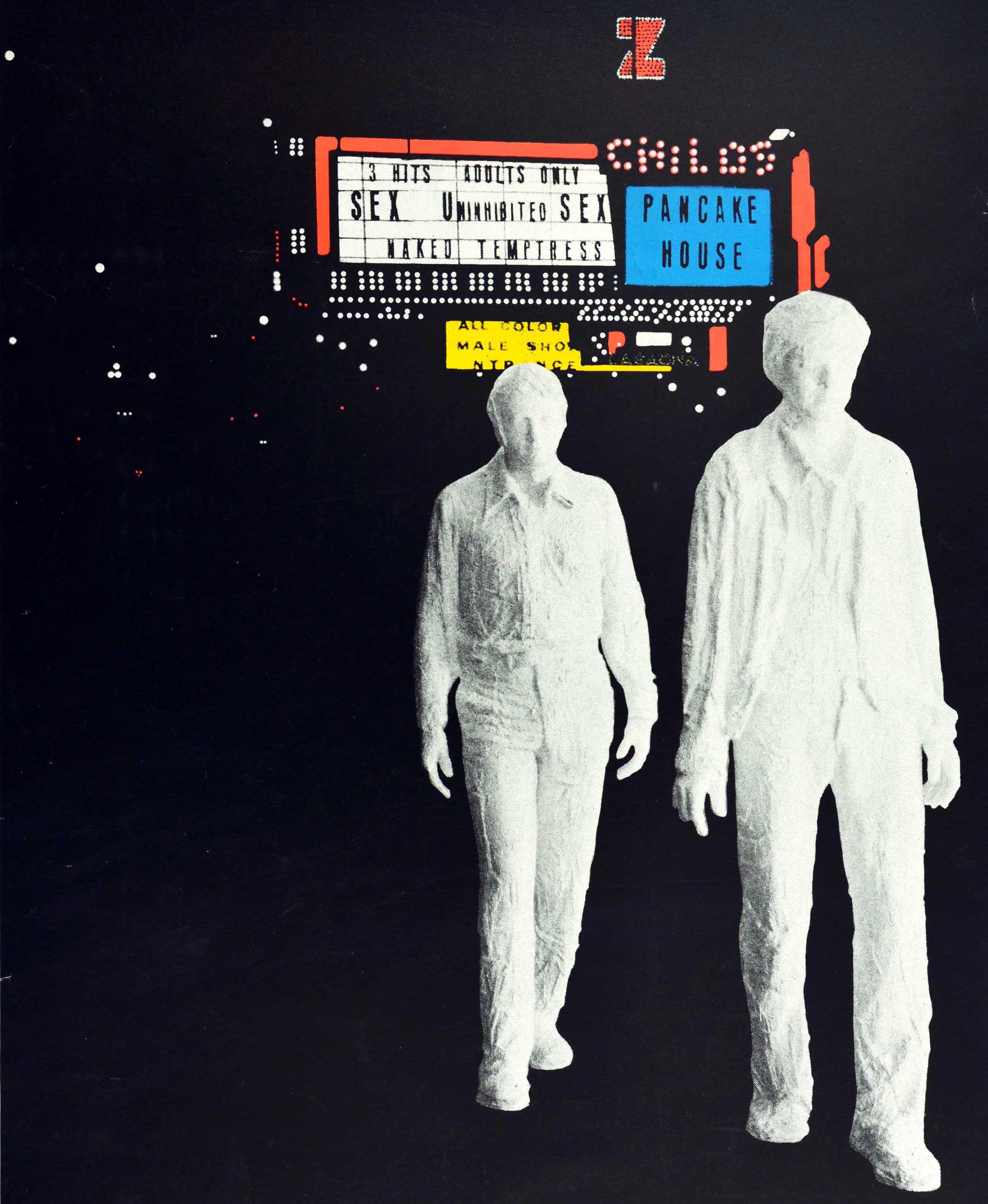 Original vintage advertising poster for a George Segal sculpture exhibition held at the Stadt Galerie at the Lenbachhaus Art Museum in Munich from 17 November 1972 to 14 January 1973, featuring two life-sized figures of men in white walking on a