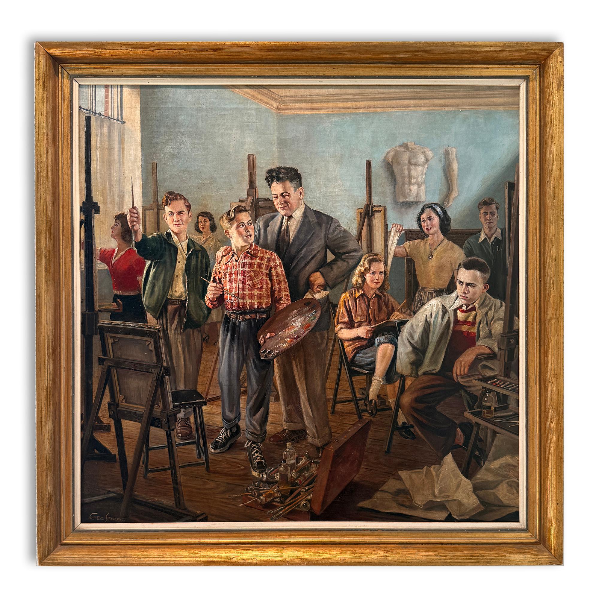 Allemand George SEHRING - Huile sur toile représentant une scène de studio d'art, vers les années 1930-1940. en vente