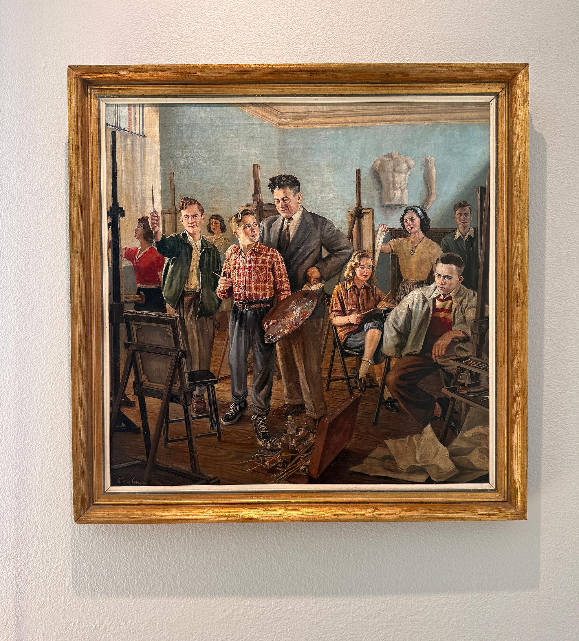 George SEHRING - Huile sur toile représentant une scène de studio d'art, vers les années 1930-1940. Bon état - En vente à Encino, CA