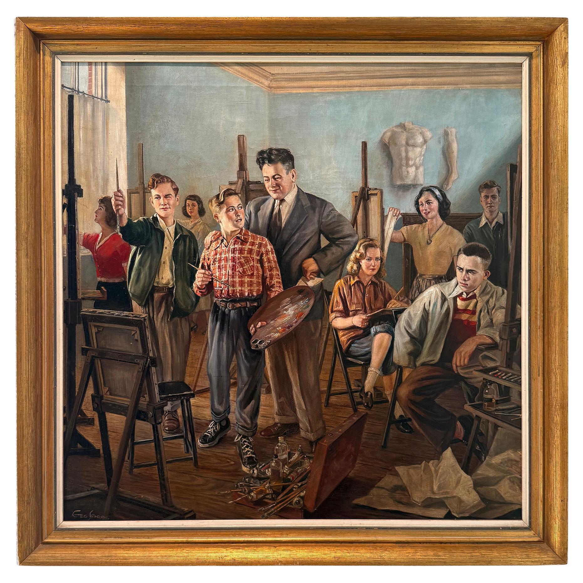 George SEHRING - Huile sur toile représentant une scène de studio d'art, vers les années 1930-1940. en vente
