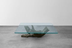 George Sellers, 'La mesa de mano', Mesa baja de bronce con cristal laminado
