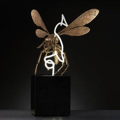 George Sellers, 'Vespidae w/neon Tangle (Wasp), ' Bronze, Glass Neon Table Lamp