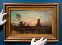 George Shalders Ölgemälde 1858 Eine Mühle in Cambridgeshire Hirtenlandschaft