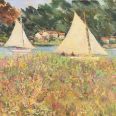 'Boats on the Loire', American Impressionism, Putnam, New York, Large French Oil