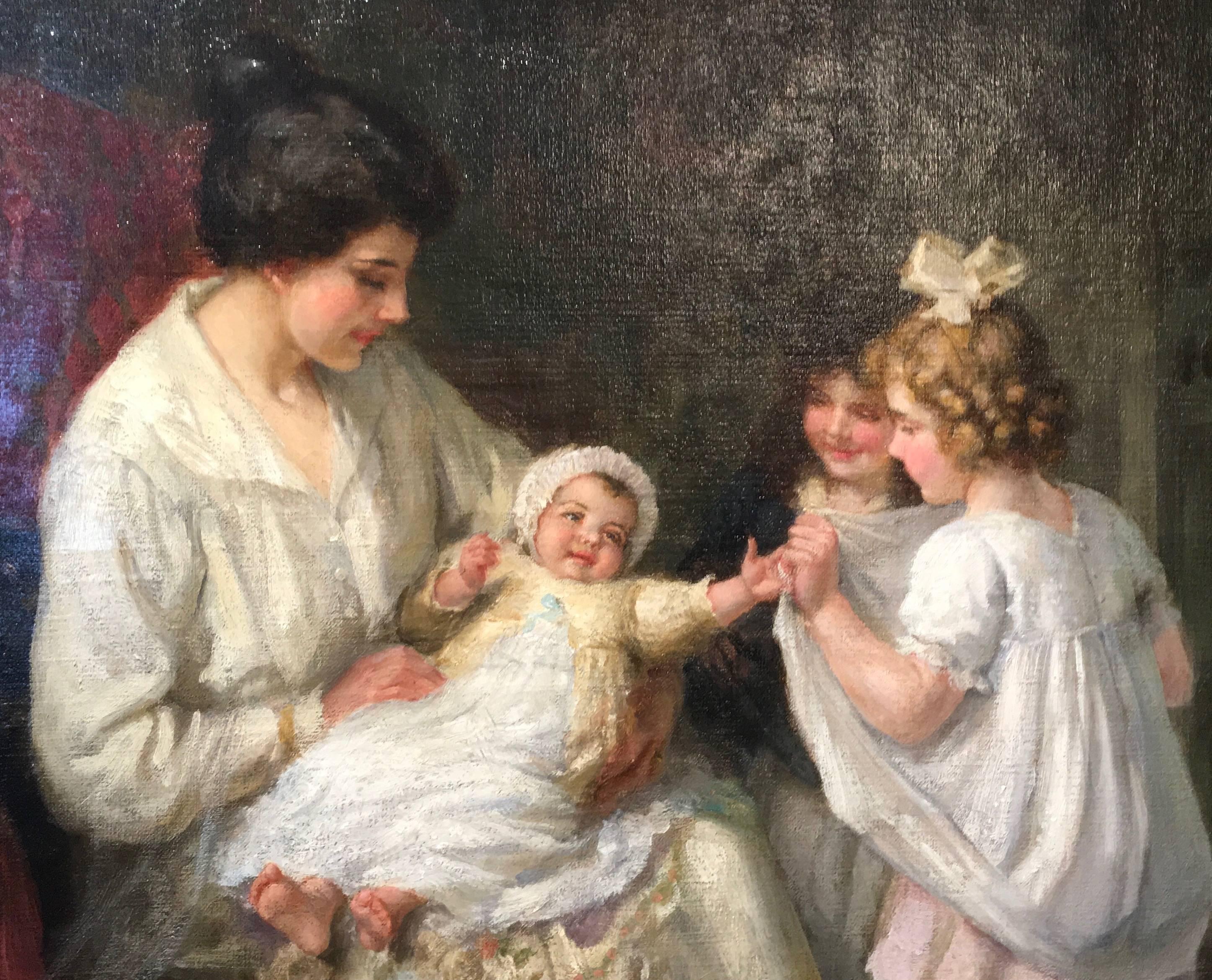 Baby's Kingdom (Mother, little girl, daughter girls, family and baby) - Painting by George Sheridan Knowles
