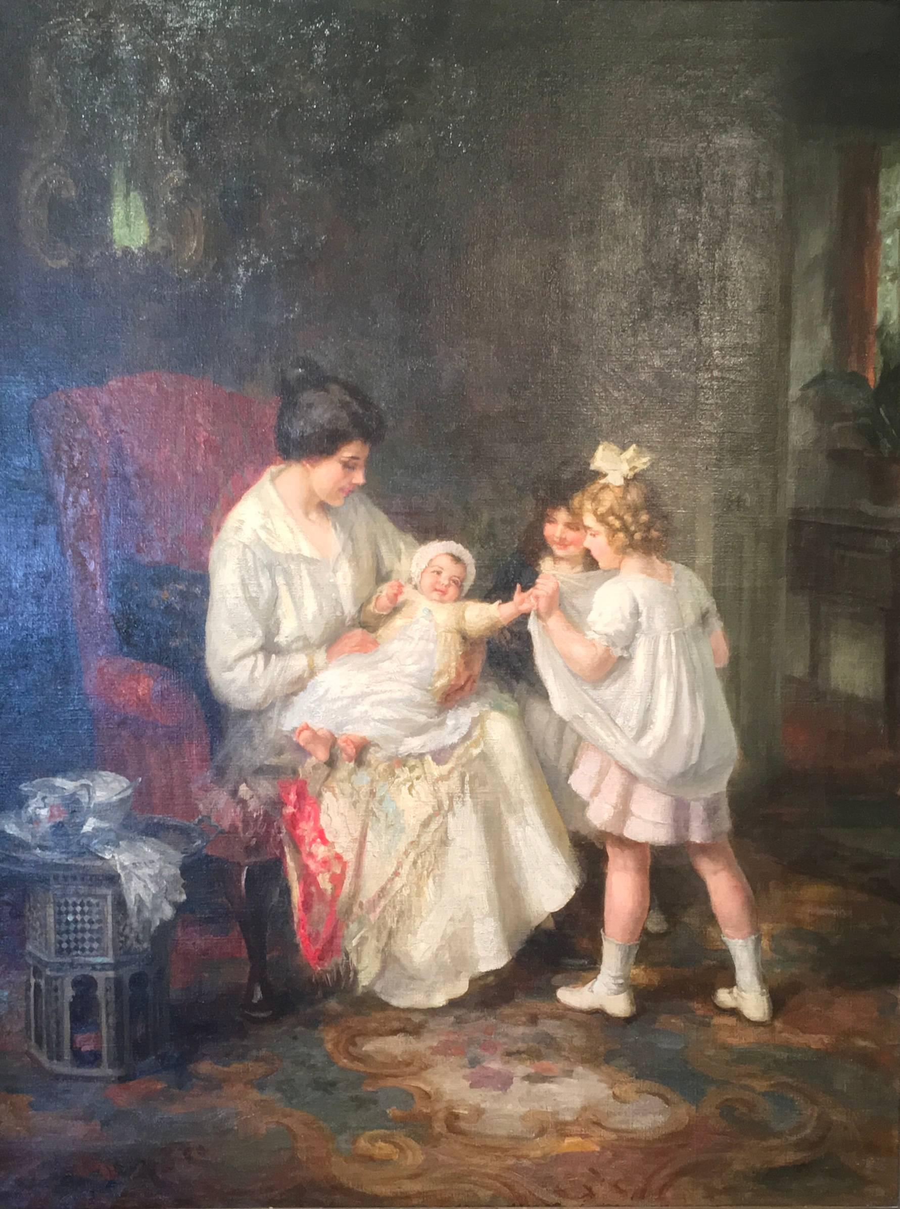 George Sheridan Knowles Interior Painting - Baby's Kingdom (Mother, little girl, daughter girls, family and baby)