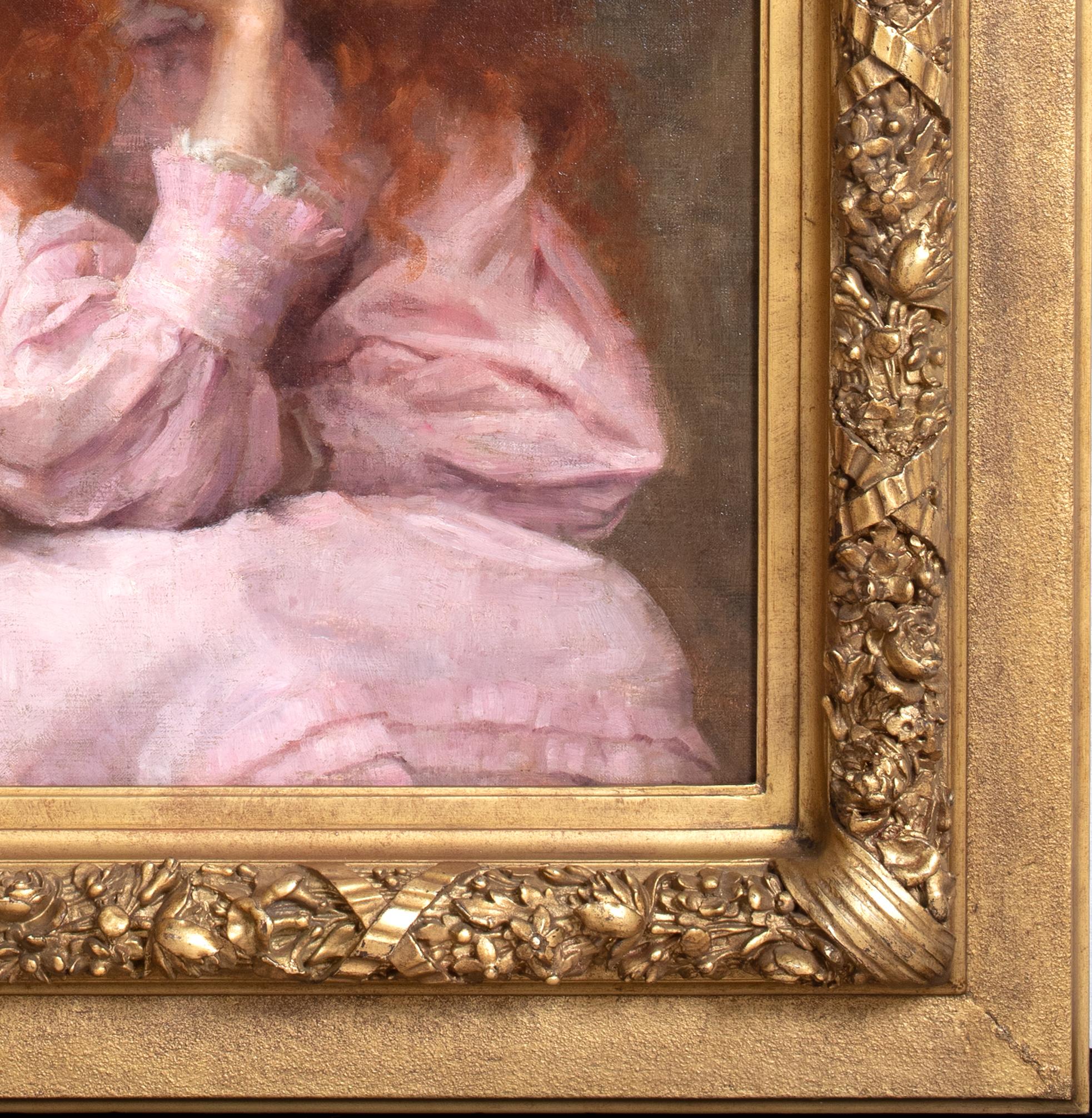 Portrait Of A Redhaired Girl In Pink, 19th Century  George Sheridan KNOWLES  For Sale 1