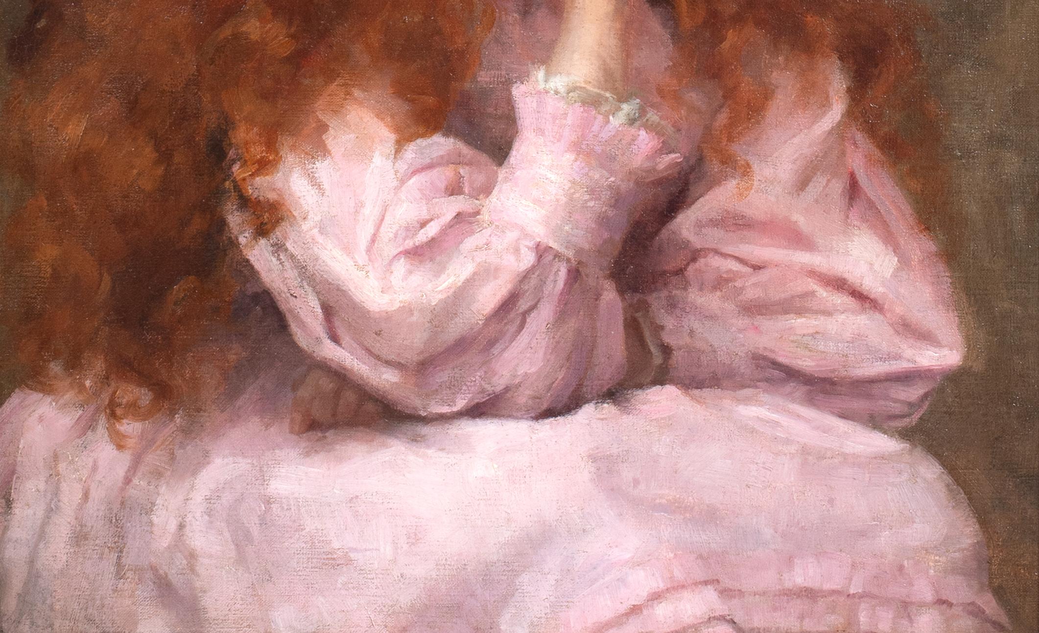 Portrait d'une jeune fille rousse en rose, 19e siècle  George Sheridan KNOWLES 1