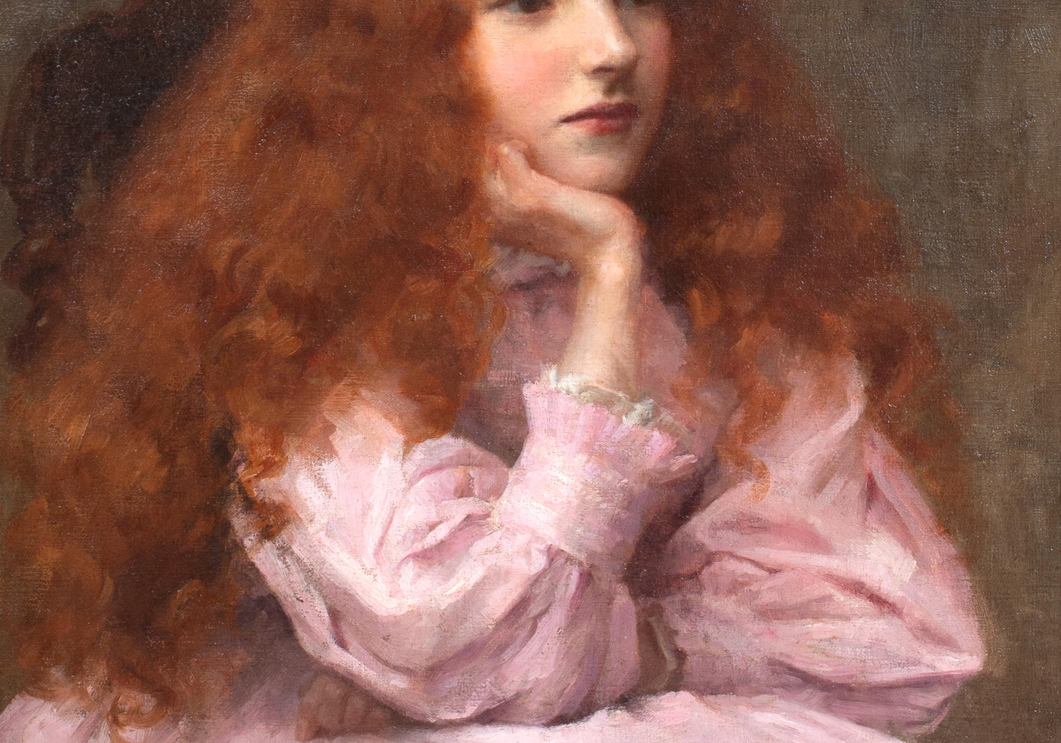 Portrait Of A Redhaired Girl In Pink, 19th Century  George Sheridan KNOWLES  For Sale 3