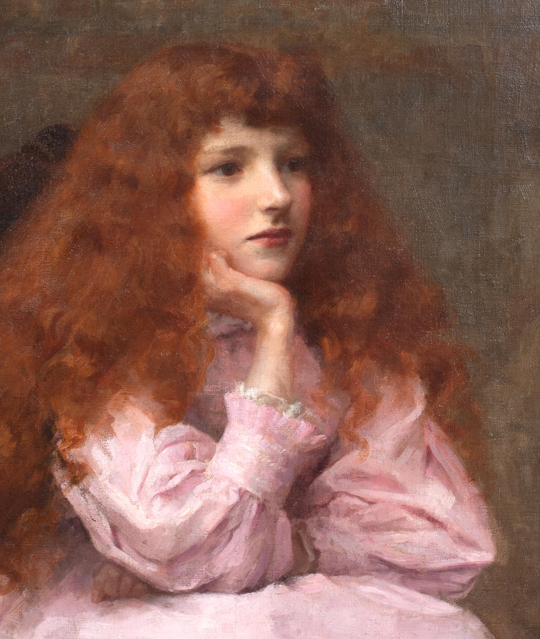 Portrait Of A Redhaired Girl In Pink, 19th Century  George Sheridan KNOWLES  For Sale 4