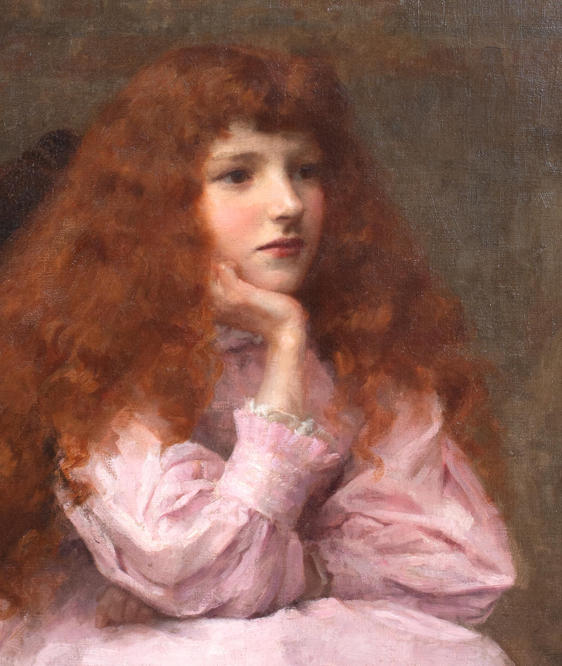 Portrait d'une jeune fille rousse en rose, 19e siècle  George Sheridan KNOWLES 3