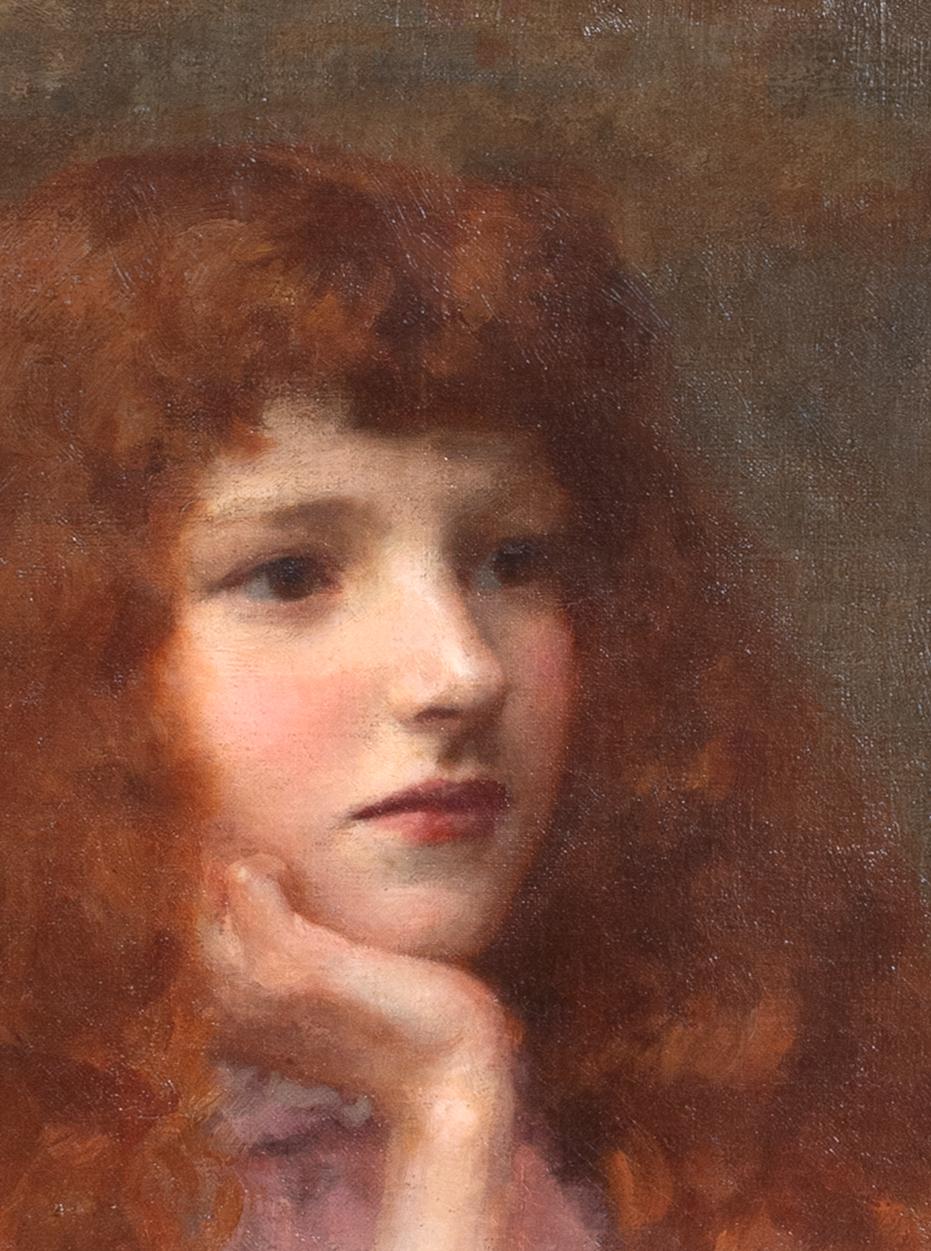 Portrait Of A Redhaired Girl In Pink, 19th Century  George Sheridan KNOWLES  For Sale 5